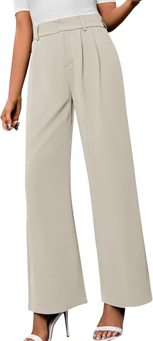 Women's Slim Fit Straight Commuter High Waist Pants Casual Button Down Loose Business Work Office Trousers with Pockets