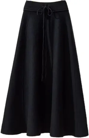Women's Solid Color Knitted Skirt Stretch High Waist Lace-Up Pleated A-Line Midi Skirts