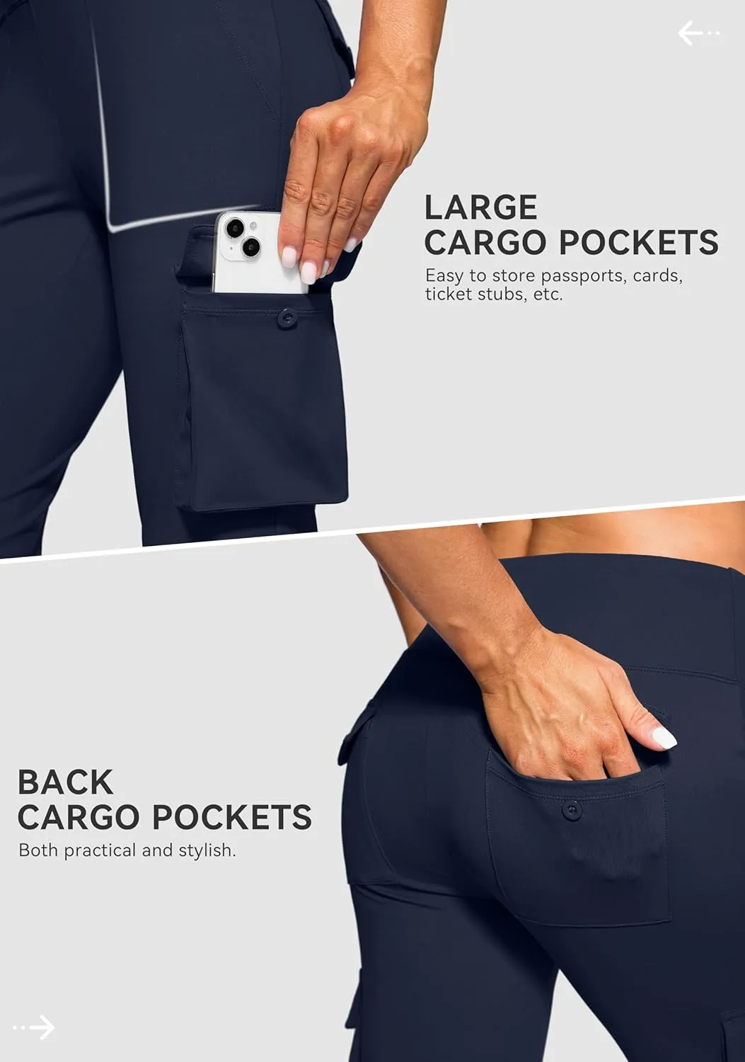 Women's Stretchy Cargo Pants 6 Pockets High Waist Bootcut Flare Leggings for Casual, Work, Travel, Athletic