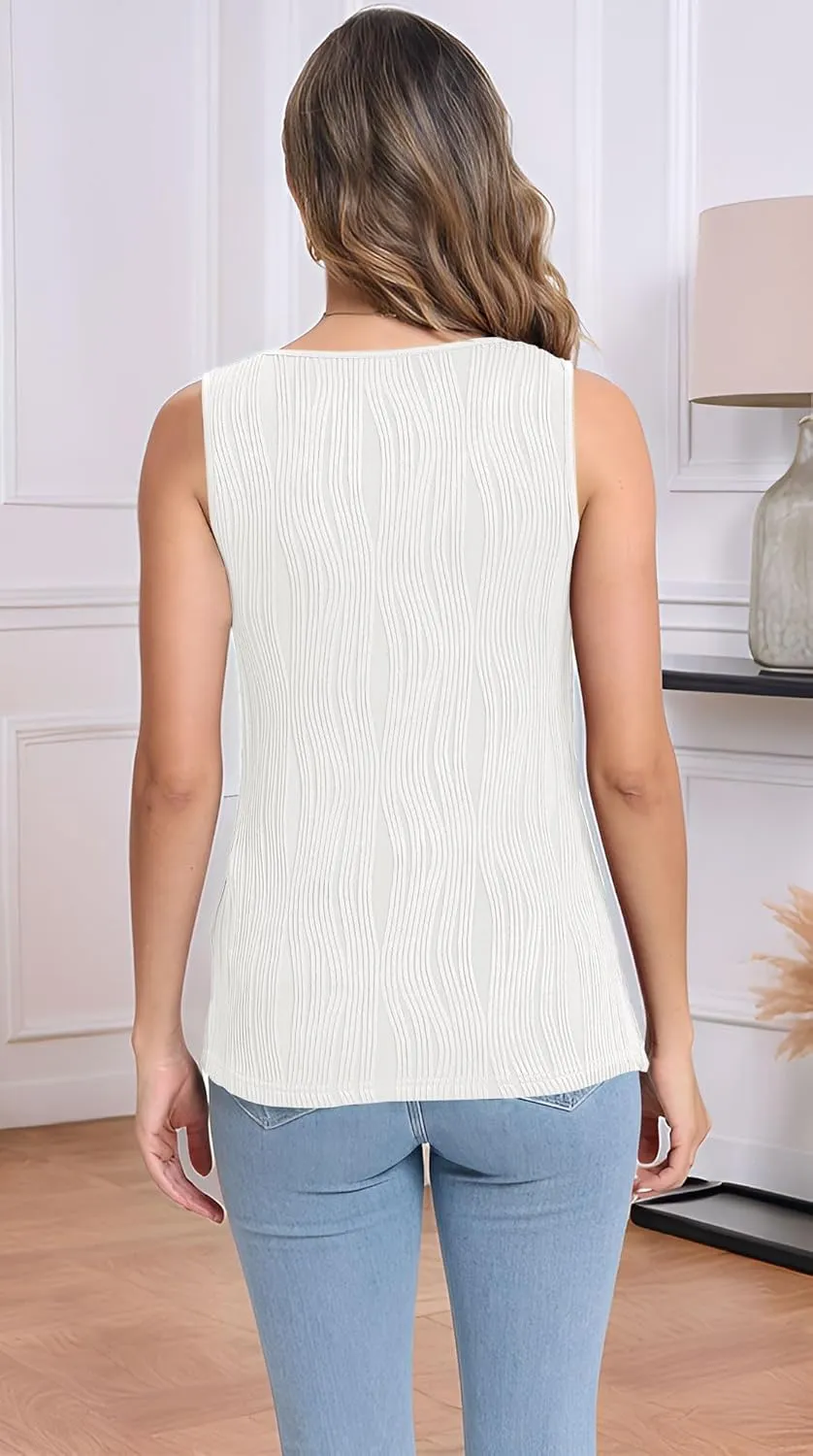 Womens Summer Tops Seashell V Neck Sleeveless Textured Tank Tops Dressy Knit 2025 Cute Basic Blouses Shirts