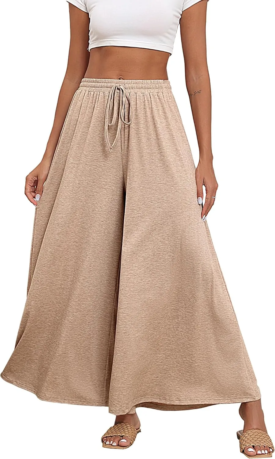 Women's Wide Leg Lounge Pants Loose High Waisted Flowy Palazzo Pants Comfy Pj Bottoms Summer Casual Beach Trousers
