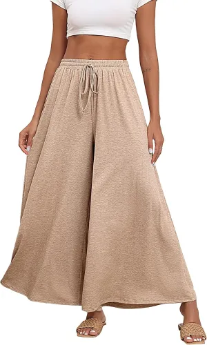 Women's Wide Leg Lounge Pants Loose High Waisted Flowy Palazzo Pants Comfy Pj Bottoms Summer Casual Beach Trousers