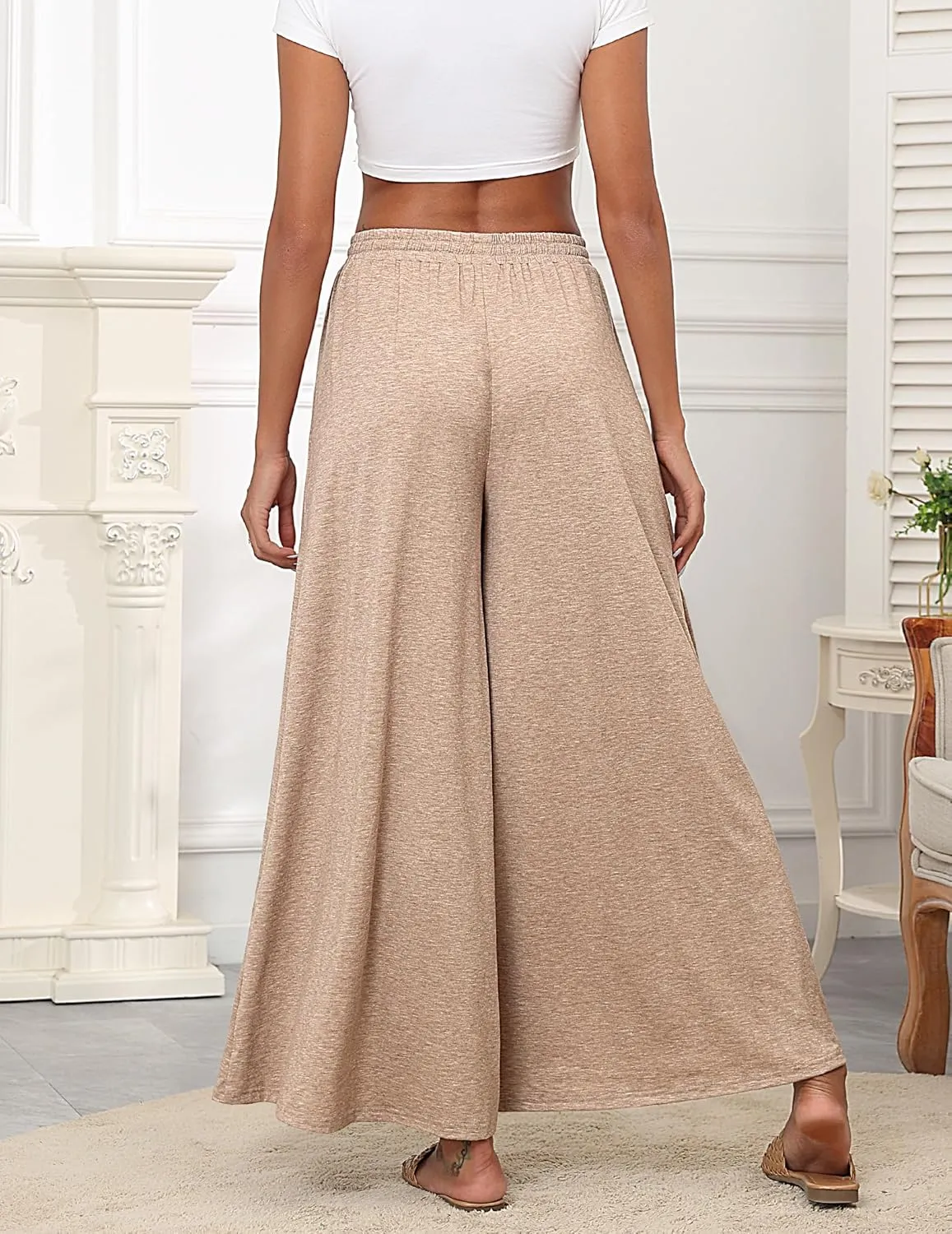 Women's Wide Leg Lounge Pants Loose High Waisted Flowy Palazzo Pants Comfy Pj Bottoms Summer Casual Beach Trousers