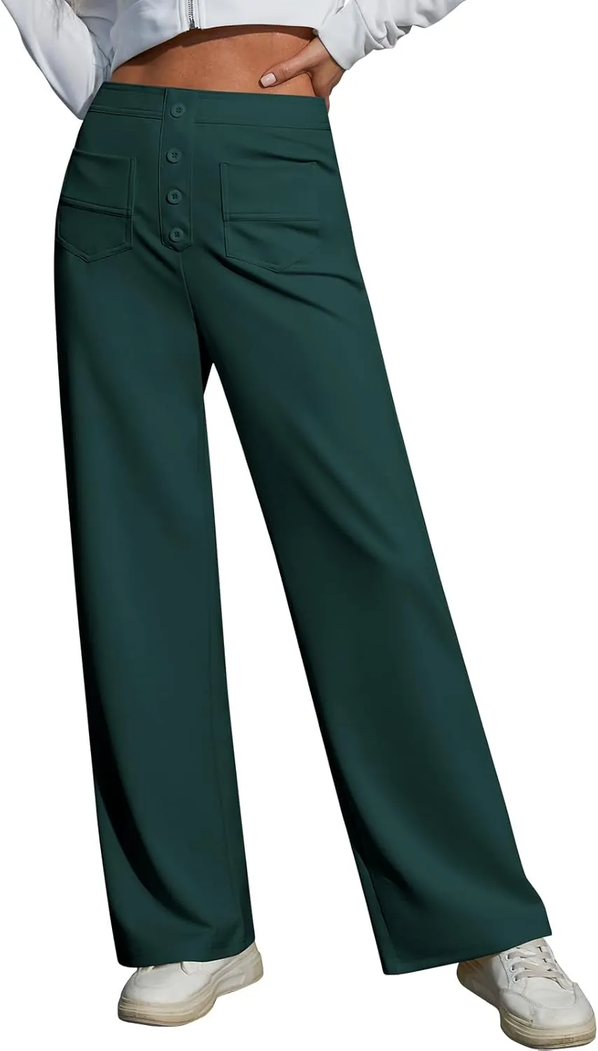 Womens Wide Leg Pants High Waisted Casual Pants for Women Stretchy Business Dress Work Pocket Trousers Pant 2025