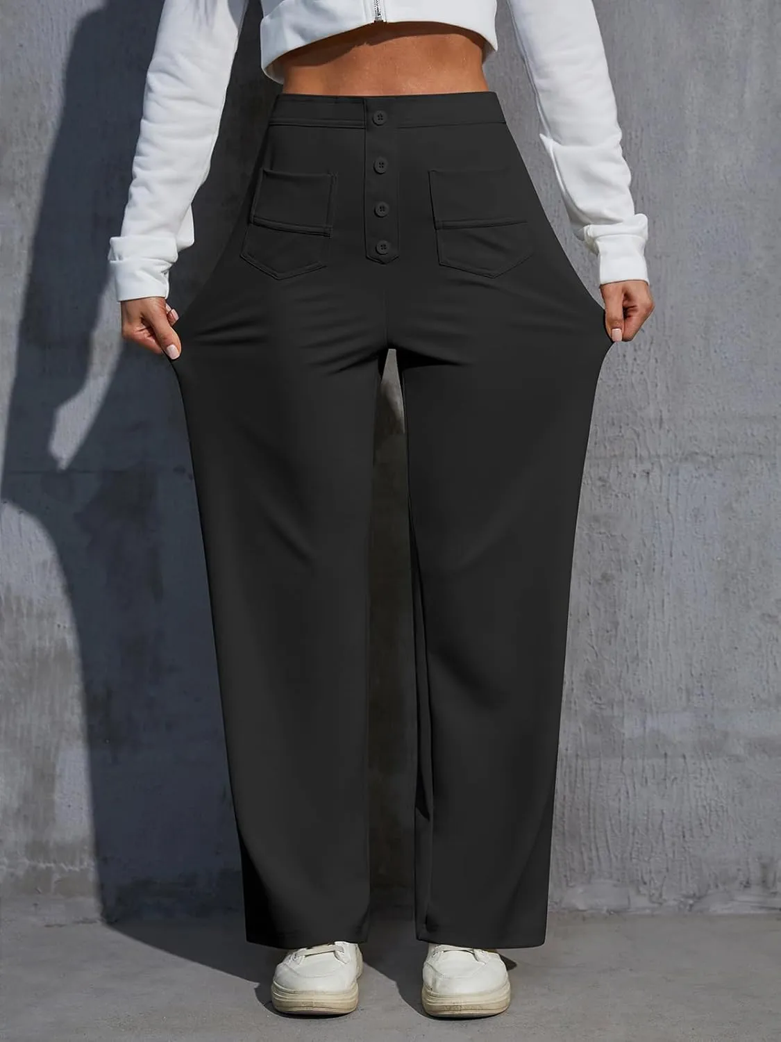 Womens Wide Leg Pants High Waisted Casual Pants for Women Stretchy Business Dress Work Pocket Trousers Pant 2025