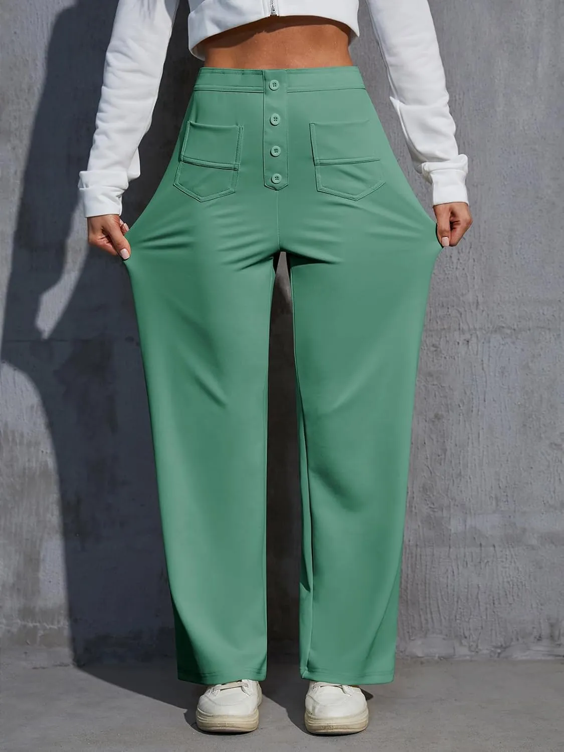 Womens Wide Leg Pants High Waisted Casual Pants for Women Stretchy Business Dress Work Pocket Trousers Pant 2025