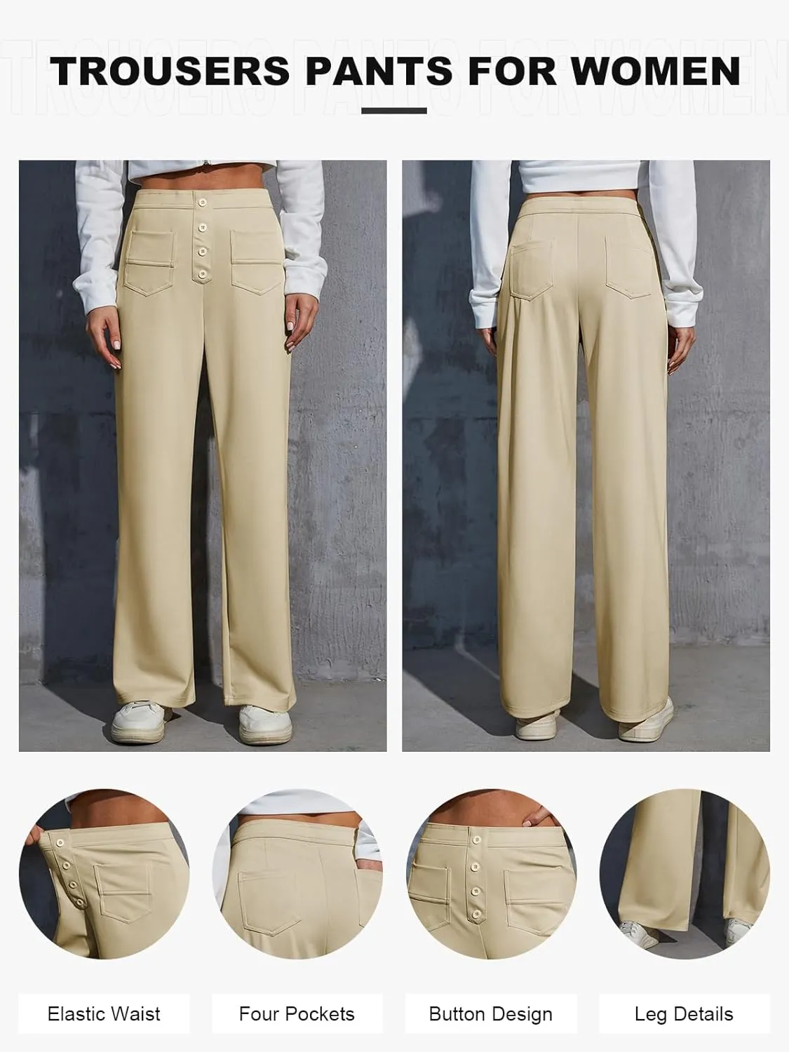 Womens Wide Leg Pants High Waisted Casual Pants for Women Stretchy Business Dress Work Pocket Trousers Pant 2025