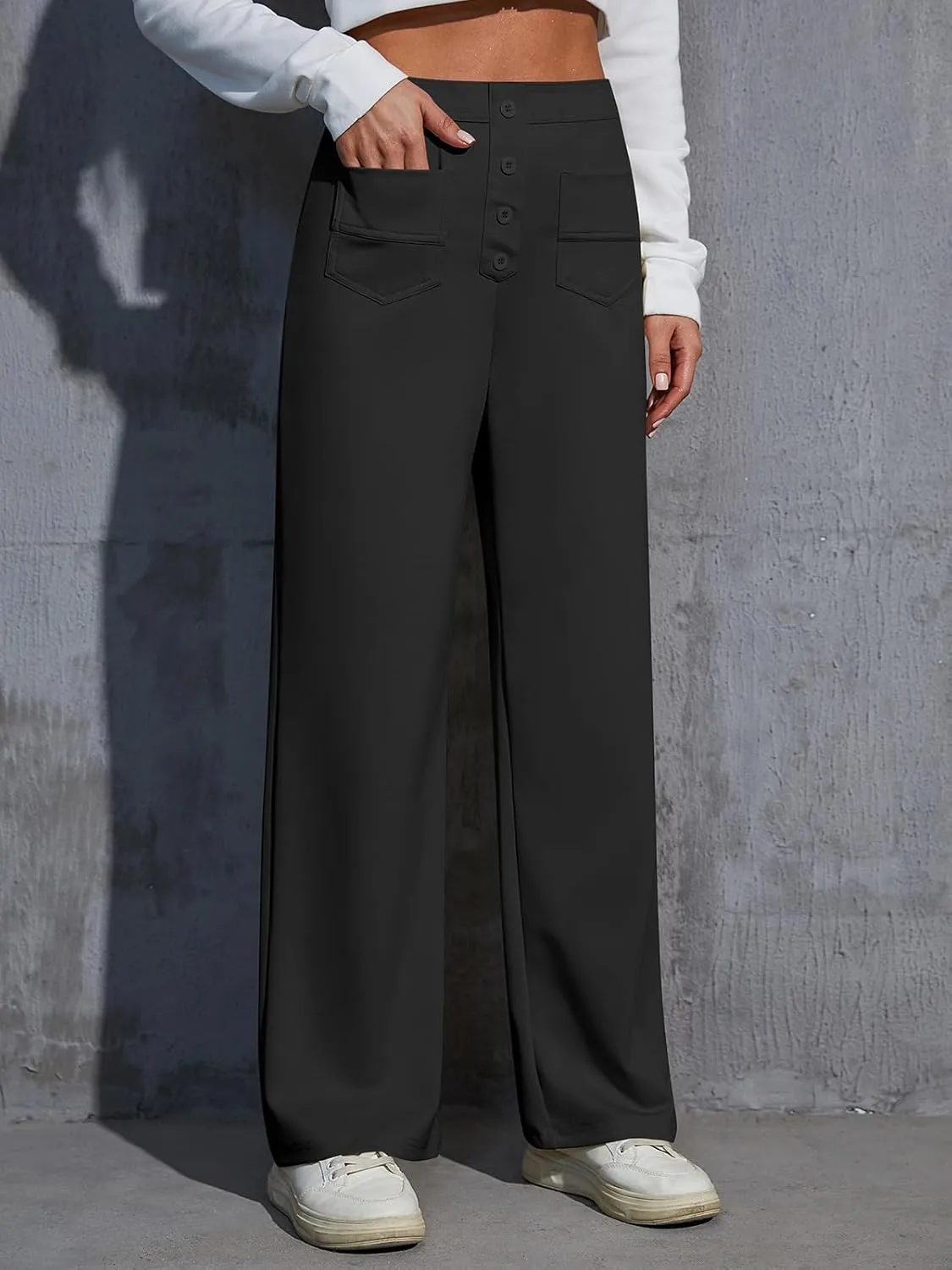 Womens Wide Leg Pants High Waisted Casual Pants for Women Stretchy Business Dress Work Pocket Trousers Pant 2025