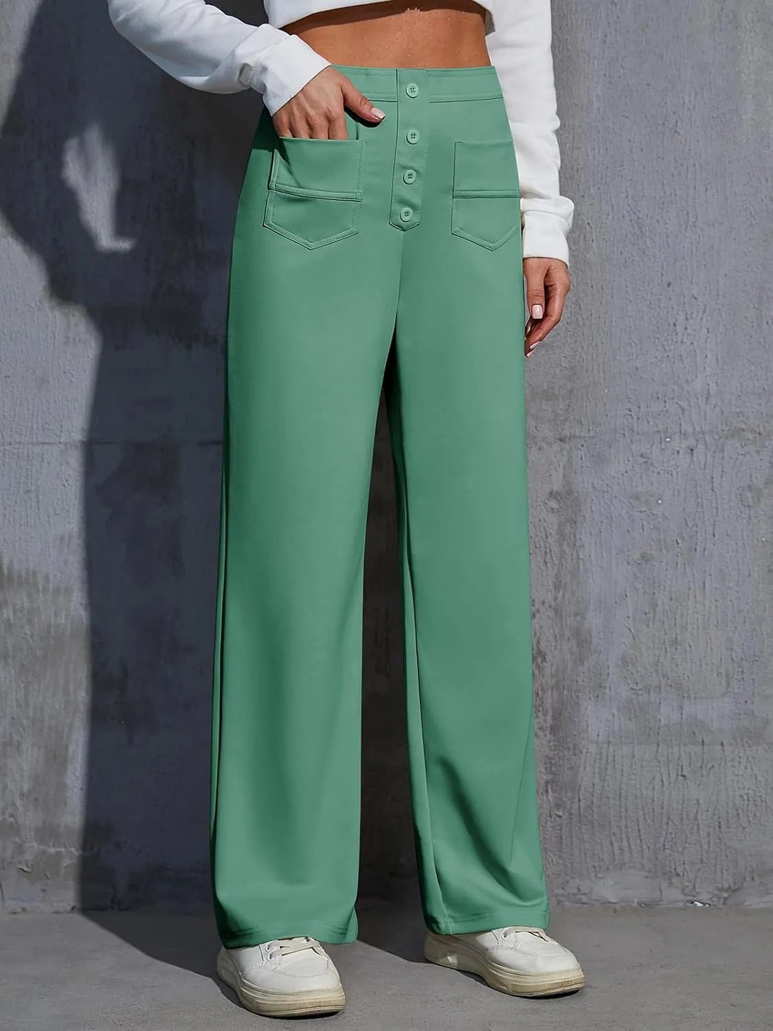 Womens Wide Leg Pants High Waisted Casual Pants for Women Stretchy Business Dress Work Pocket Trousers Pant 2025
