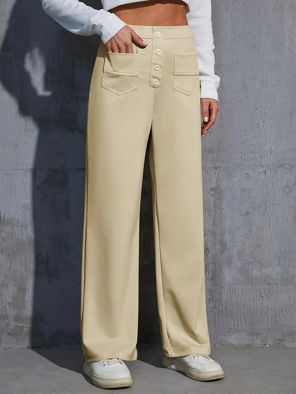 Womens Wide Leg Pants High Waisted Casual Pants for Women Stretchy Business Dress Work Pocket Trousers Pant 2025