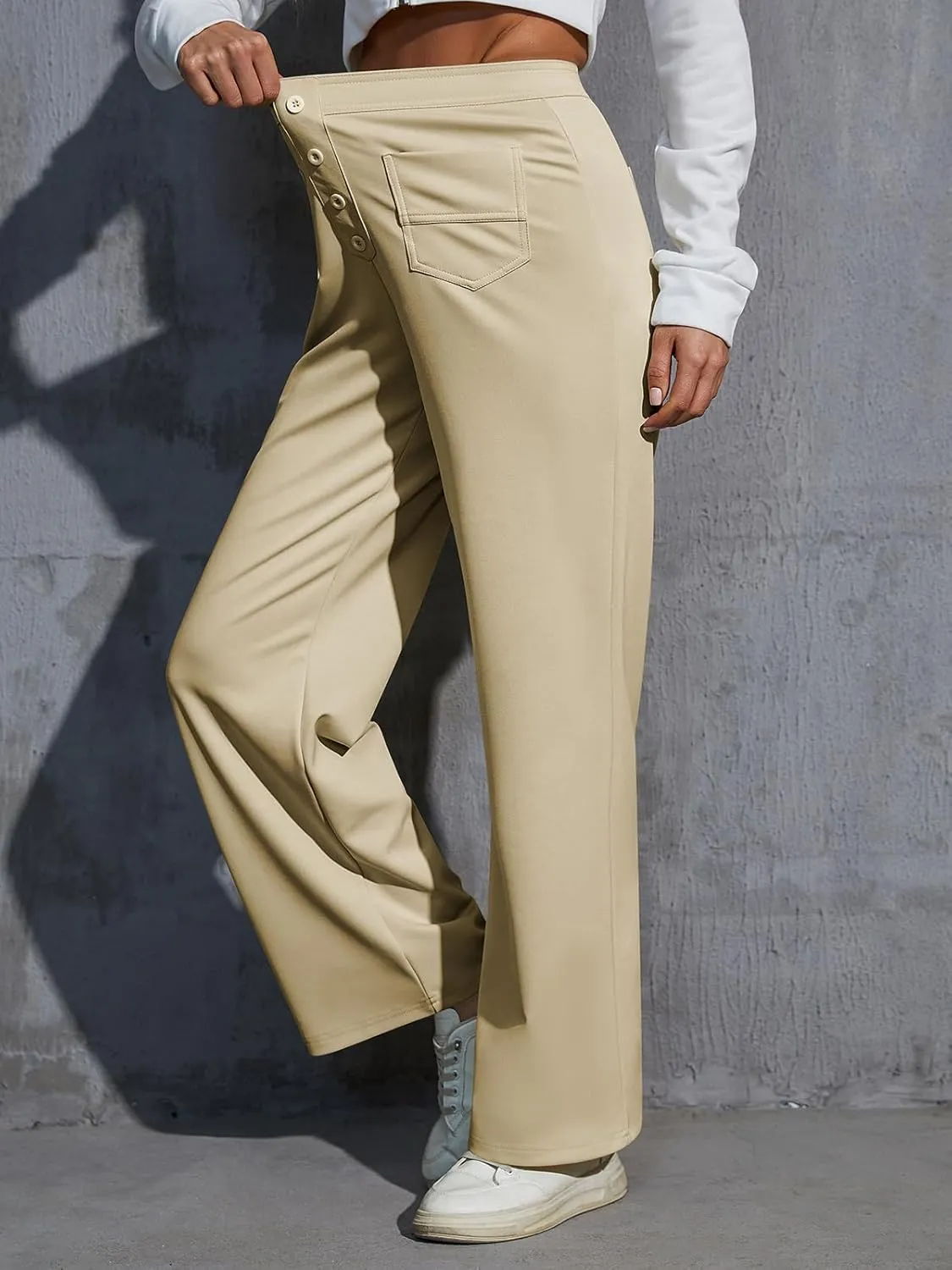 Womens Wide Leg Pants High Waisted Casual Pants for Women Stretchy Business Dress Work Pocket Trousers Pant 2025