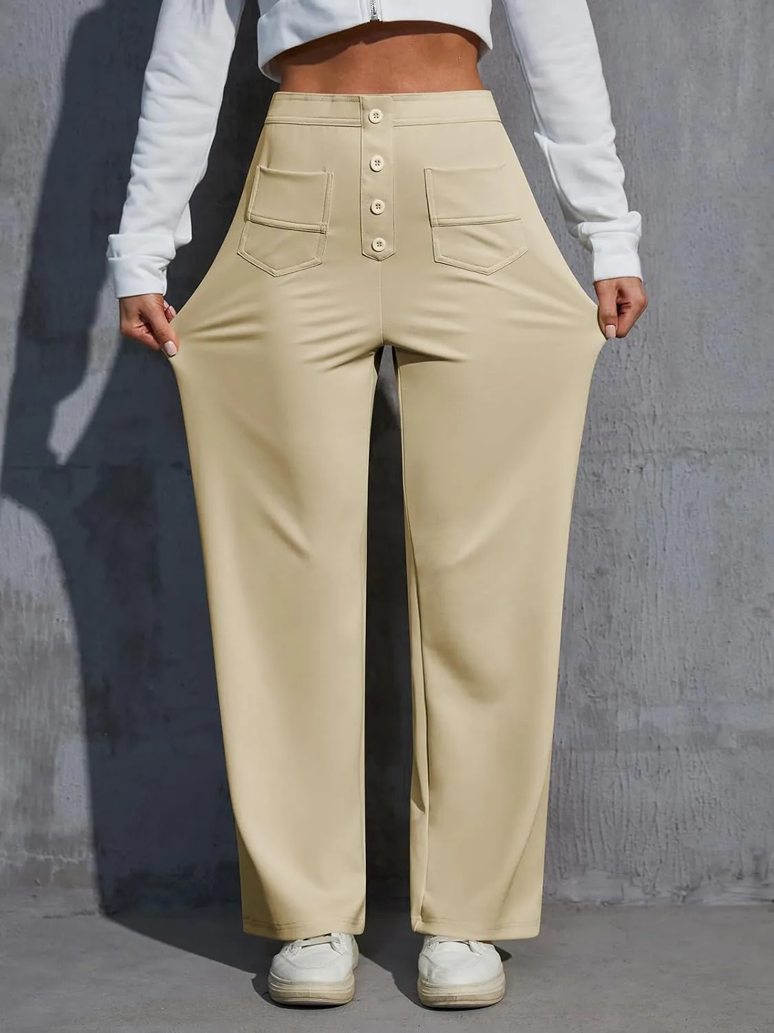 Womens Wide Leg Pants High Waisted Casual Pants for Women Stretchy Business Dress Work Pocket Trousers Pant 2025