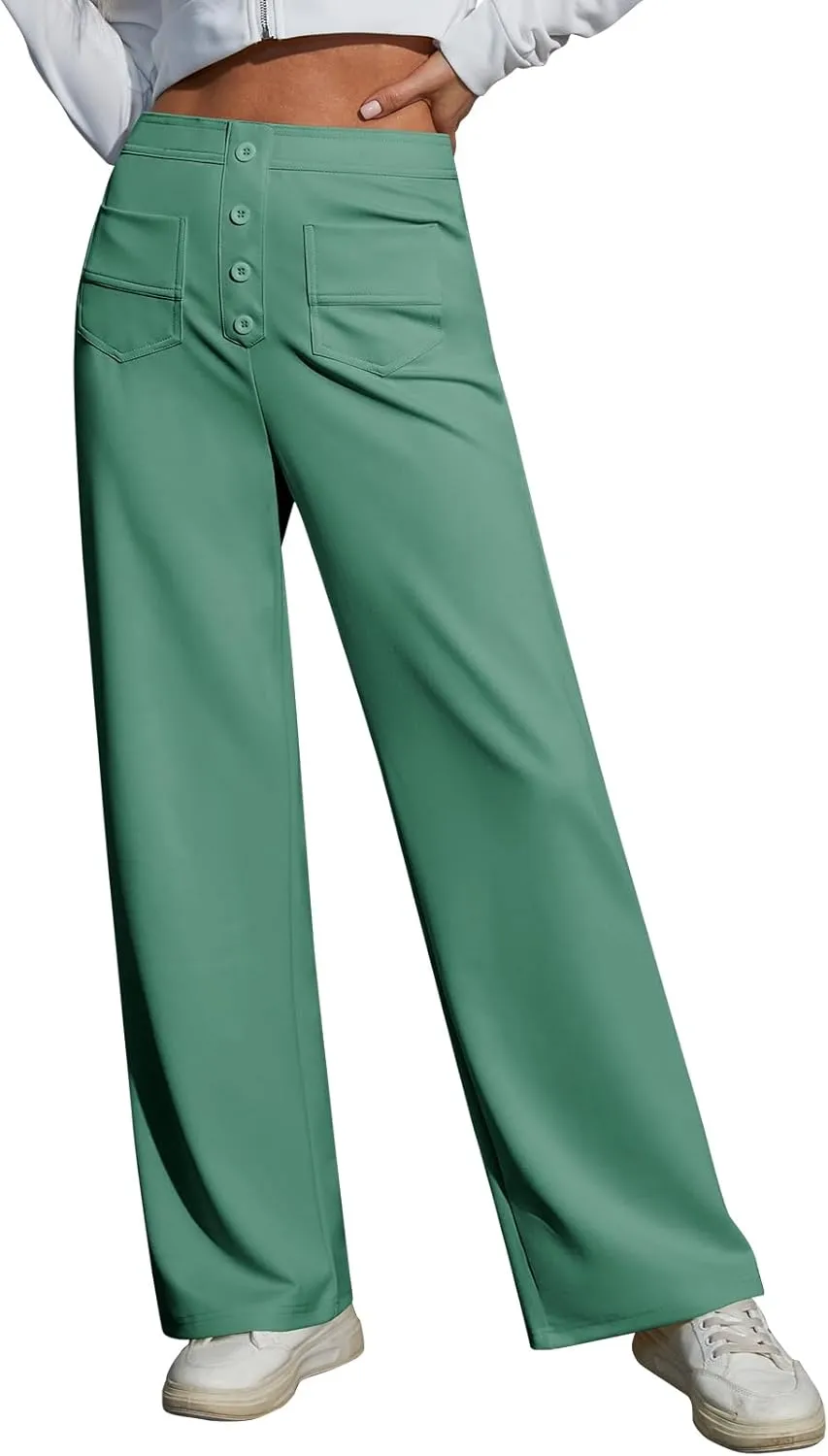Womens Wide Leg Pants High Waisted Casual Pants for Women Stretchy Business Dress Work Pocket Trousers Pant 2025