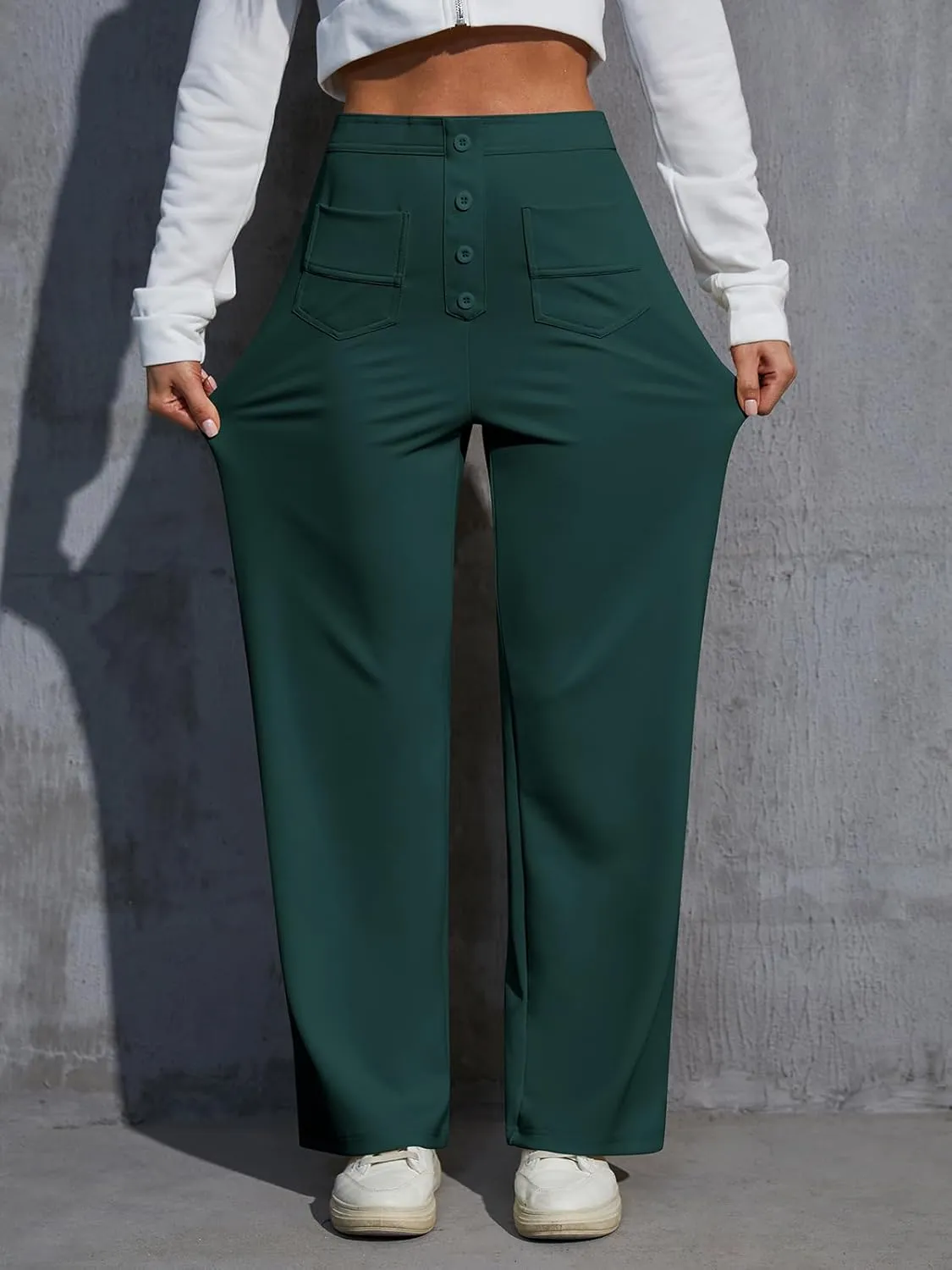 Womens Wide Leg Pants High Waisted Casual Pants for Women Stretchy Business Dress Work Pocket Trousers Pant 2025