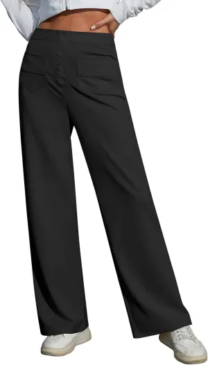 Womens Wide Leg Pants High Waisted Casual Pants for Women Stretchy Business Dress Work Pocket Trousers Pant 2025