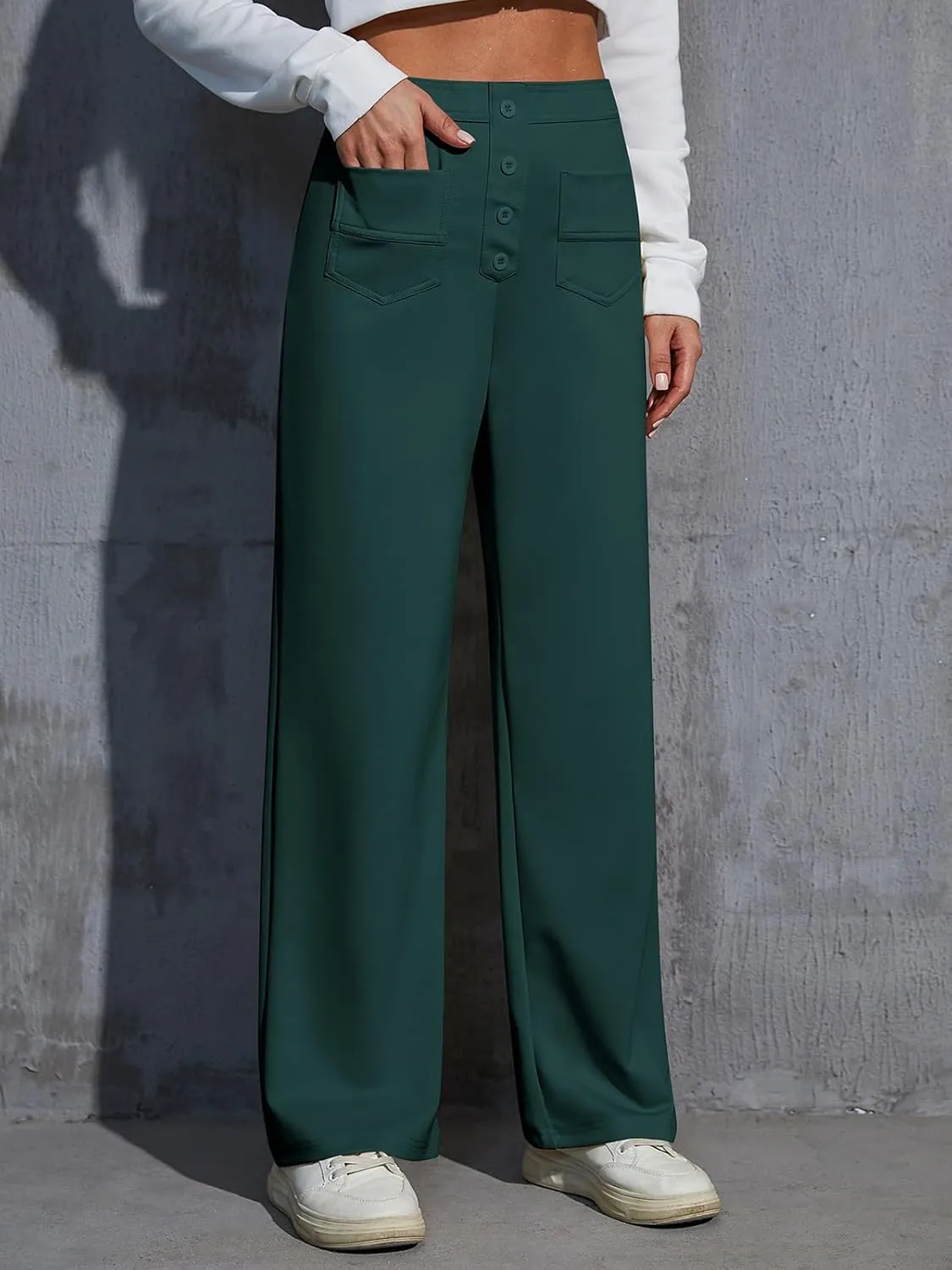 Womens Wide Leg Pants High Waisted Casual Pants for Women Stretchy Business Dress Work Pocket Trousers Pant 2025