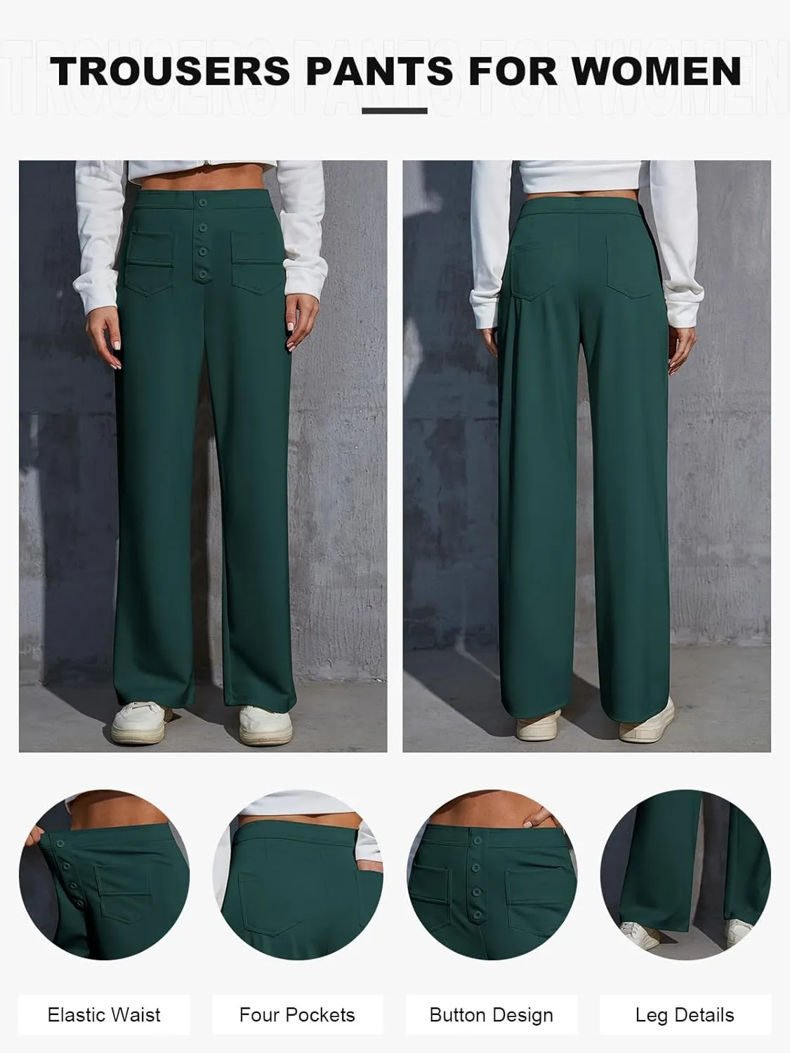Womens Wide Leg Pants High Waisted Casual Pants for Women Stretchy Business Dress Work Pocket Trousers Pant 2025