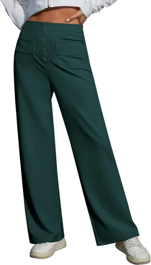 Womens Wide Leg Pants High Waisted Casual Pants for Women Stretchy Business Dress Work Pocket Trousers Pant 2025