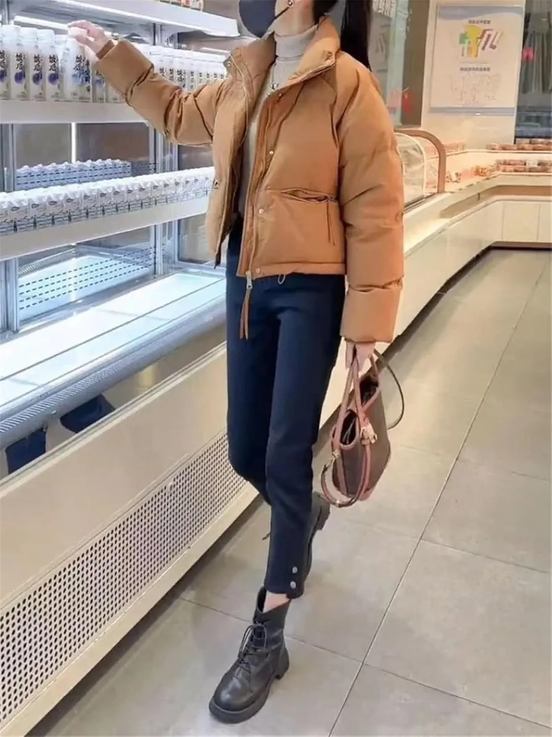Women's Winter Coat Cotton Padded Short Fashion Stand Collar Thick Bread Jacket Jacket