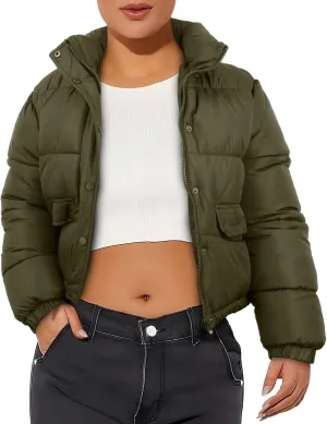 Women's Winter Cropped Puffer Jacket Coat Short Warm Quilted Fashion Jacket