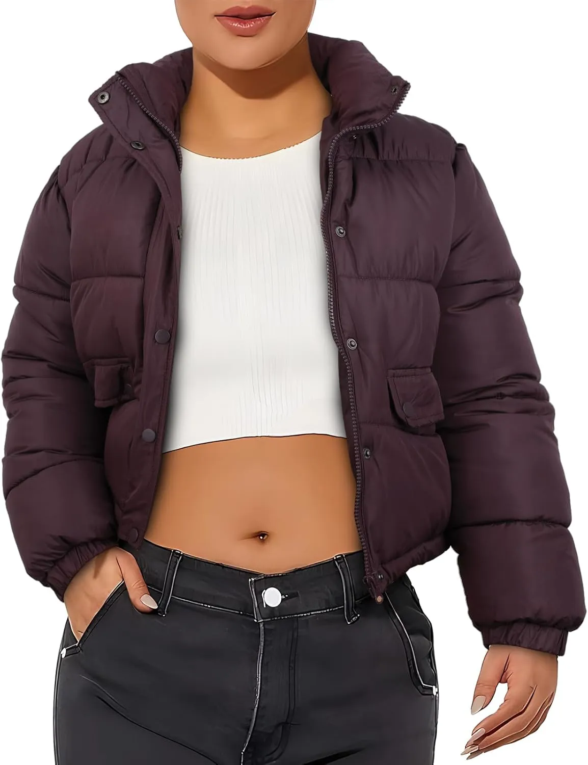Women's Winter Cropped Puffer Jacket Coat Short Warm Quilted Fashion Jacket