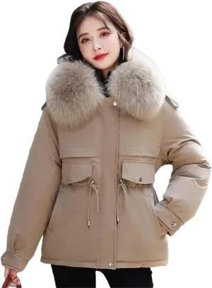 Women's Winter Thick Warm Down Padded Coat Plus Cotton Coat Loose Parka Fur Lining Wear Puffer Parkas