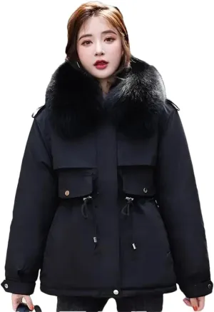 Women's Winter Thick Warm Down Padded Coat Plus Cotton Coat Loose Parka Fur Lining Wear Puffer Parkas