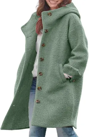 Womens Winter Wool Pea Coat Single Breasted Long Trench Coats with Hooded Outerwear Jackets