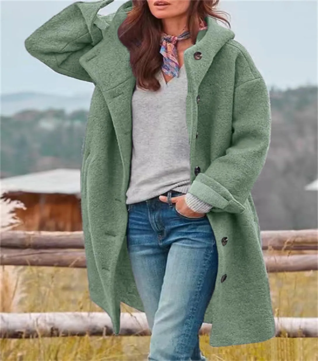 Womens Winter Wool Pea Coat Single Breasted Long Trench Coats with Hooded Outerwear Jackets
