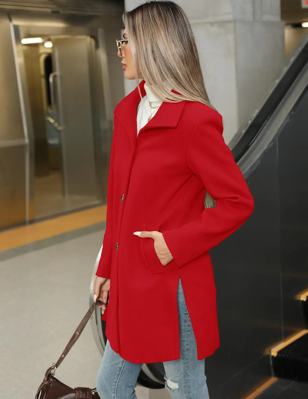 Women's Wool Blend Trench Coat Casual Lapel Overcoat Outerwear Long Sleeve Classic Single-Breasted Peacoat Jacket