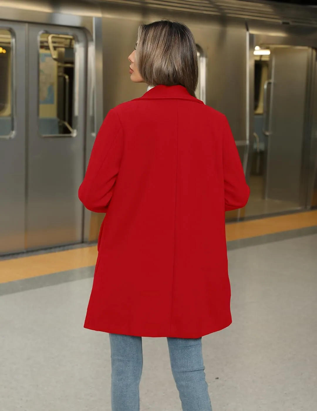 Women's Wool Blend Trench Coat Casual Lapel Overcoat Outerwear Long Sleeve Classic Single-Breasted Peacoat Jacket