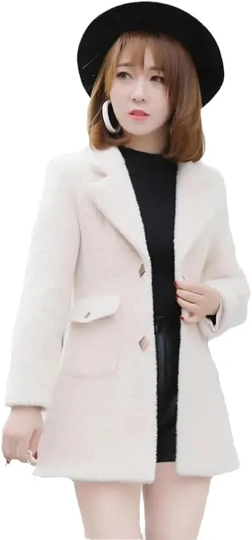 Wool Jackets Women's Long Autumn Winter Jacket Imitation Mink Cotton Padded Little Woolen Coat Outerwear