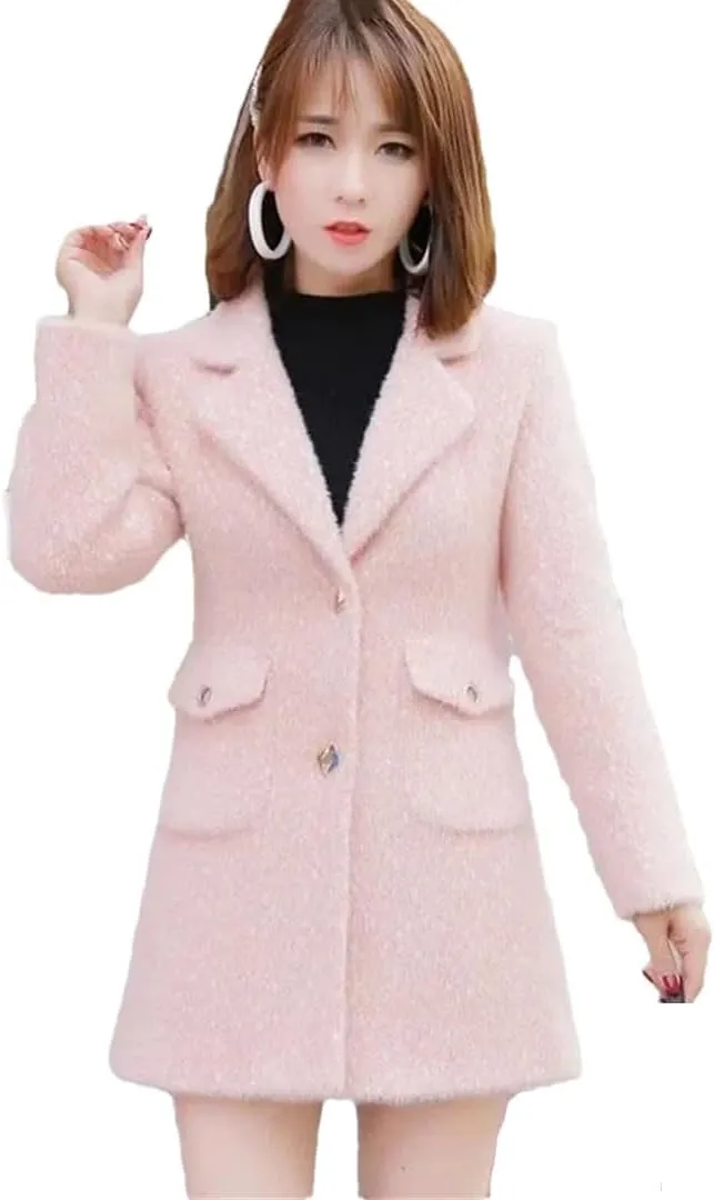 Wool Jackets Women's Long Autumn Winter Jacket Imitation Mink Cotton Padded Little Woolen Coat Outerwear