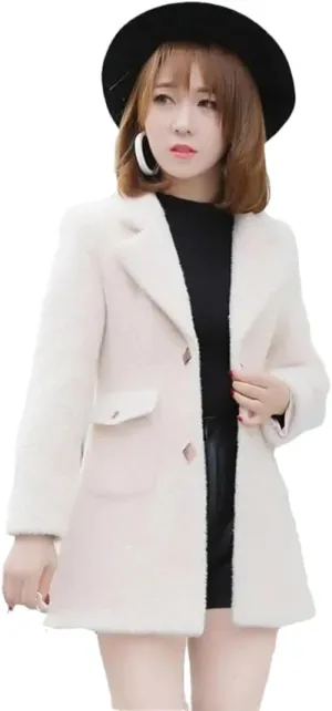 Wool Jackets Women's Long Autumn Winter Jacket Imitation Mink Cotton Padded Little Woolen Coat Outerwear