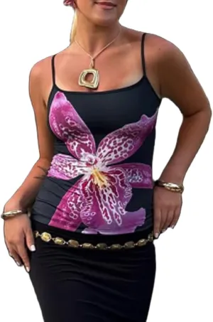 Y2K Spaghetti Strap Crop Top Vintage Floral Aesthetic Cami Tank Tops Teen Cute Summer Trendy Scoop Neck Going Out Tops