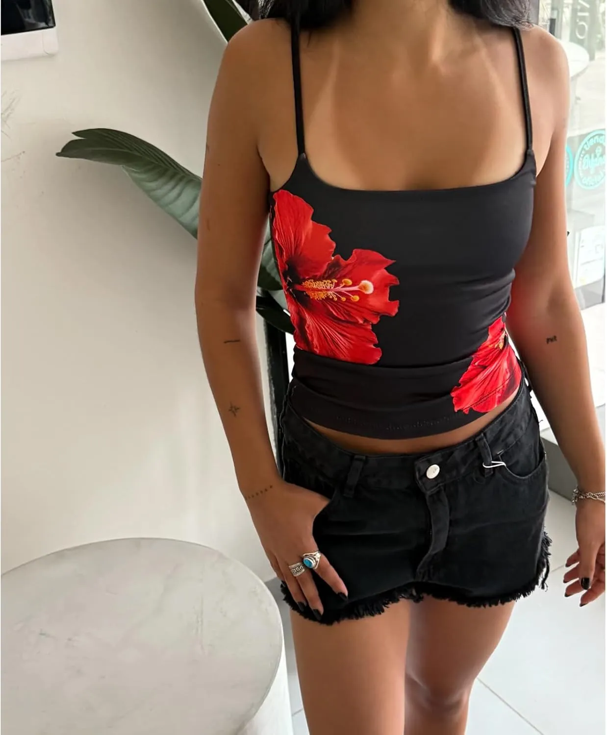 Y2K Spaghetti Strap Crop Top Vintage Floral Aesthetic Cami Tank Tops Teen Cute Summer Trendy Scoop Neck Going Out Tops