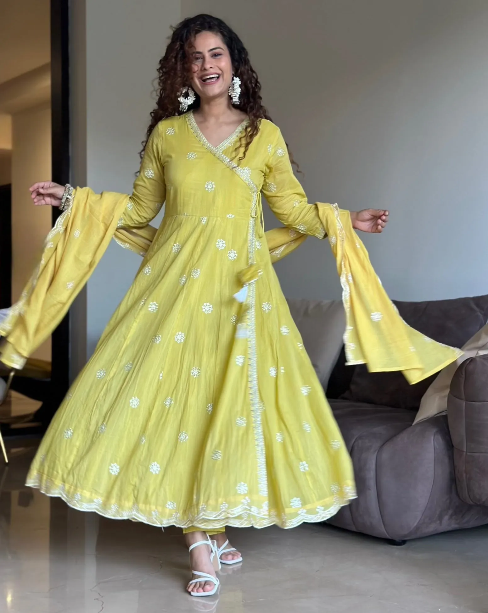 YELLOW FESTIVE DRESS DUPATTA SUIT SET