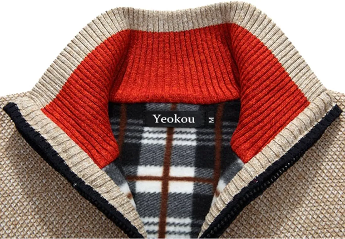 Yeokou Men's Casual Slim Full Zip Thick Knitted Cardigan Sweaters with Pockets