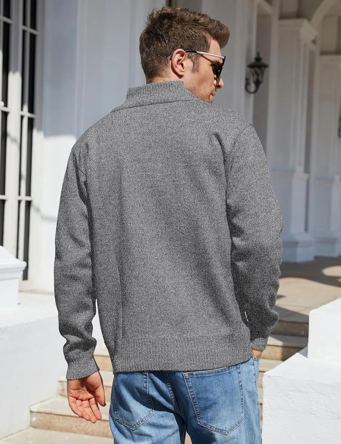 Yeokou Men's Casual Slim Full Zip Thick Knitted Cardigan Sweaters with Pockets