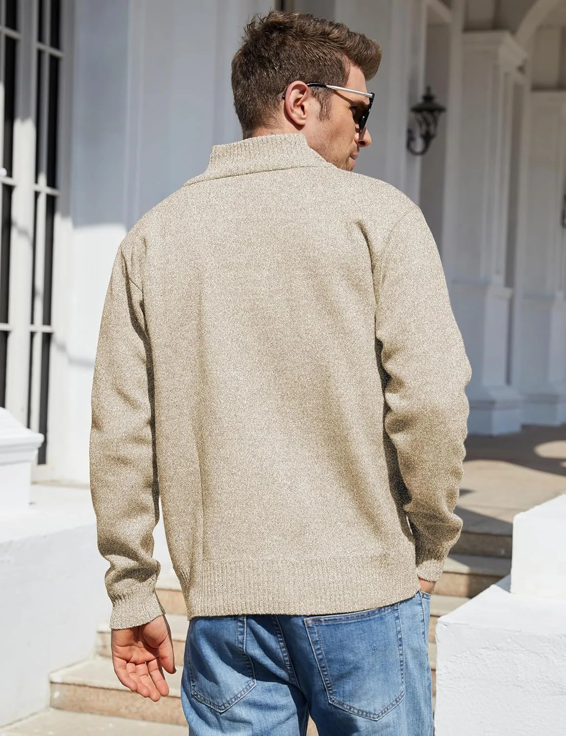 Yeokou Men's Casual Slim Full Zip Thick Knitted Cardigan Sweaters with Pockets