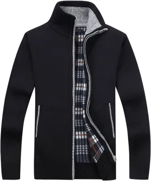 Yeokou Men's Casual Slim Full Zip Thick Knitted Cardigan Sweaters with Pockets