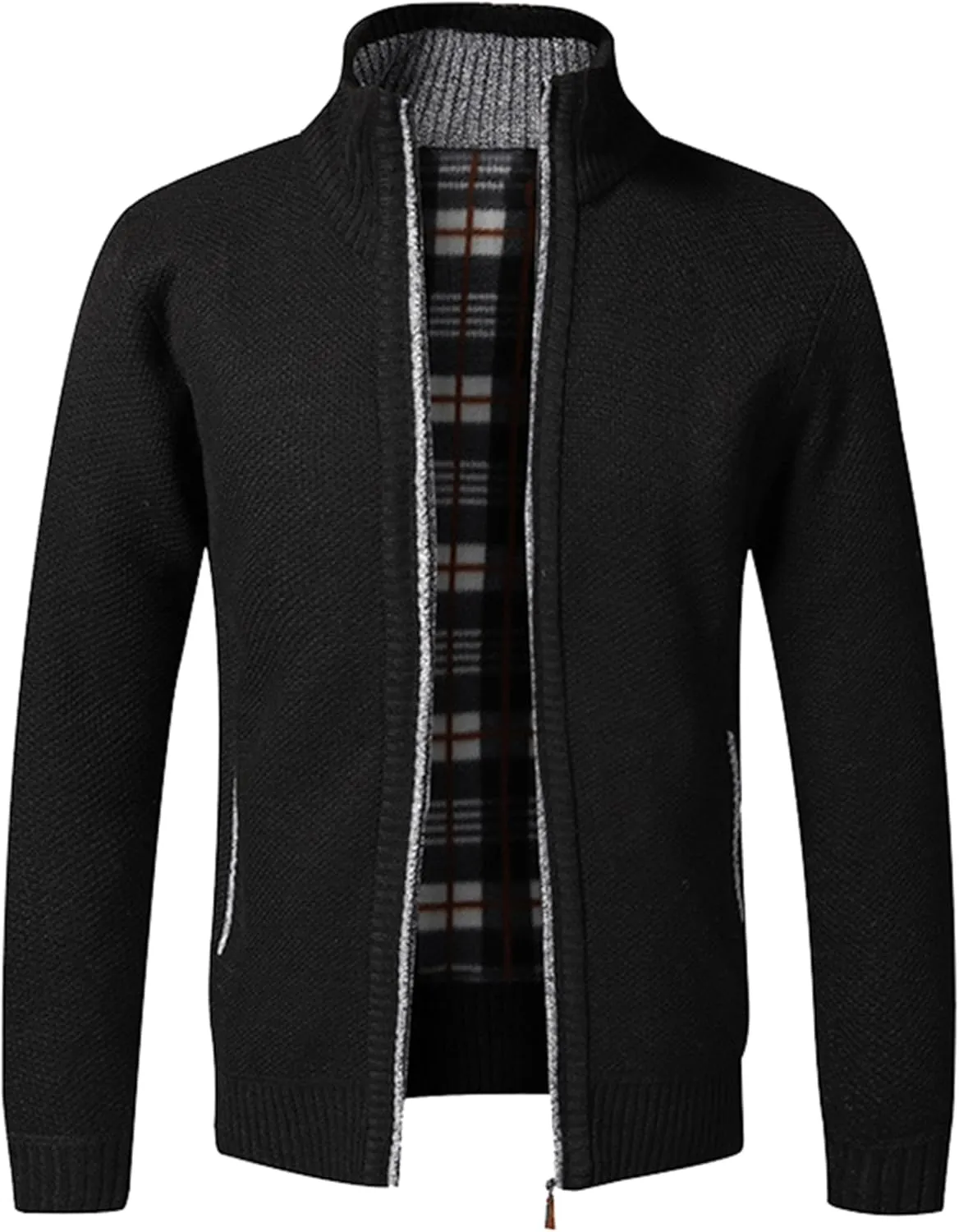 Yeokou Men's Casual Slim Full Zip Thick Knitted Cardigan Sweaters with Pockets