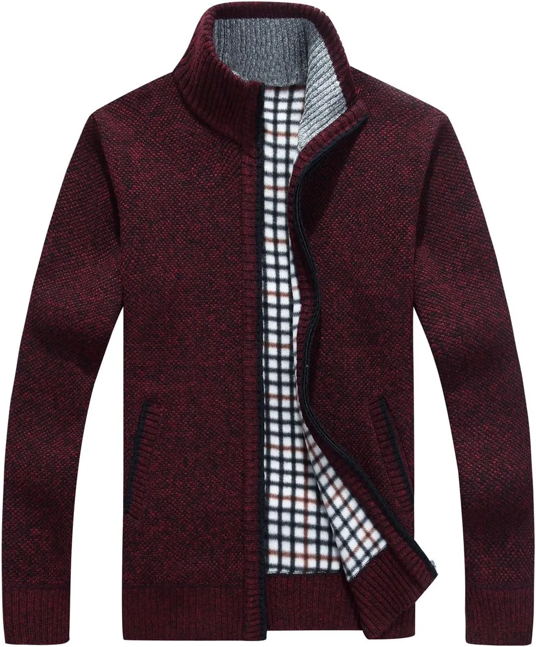 Yeokou Men's Casual Slim Full Zip Thick Knitted Cardigan Sweaters with Pockets