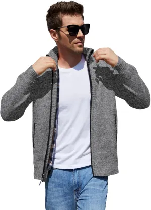 Yeokou Men's Casual Slim Full Zip Thick Knitted Cardigan Sweaters with Pockets