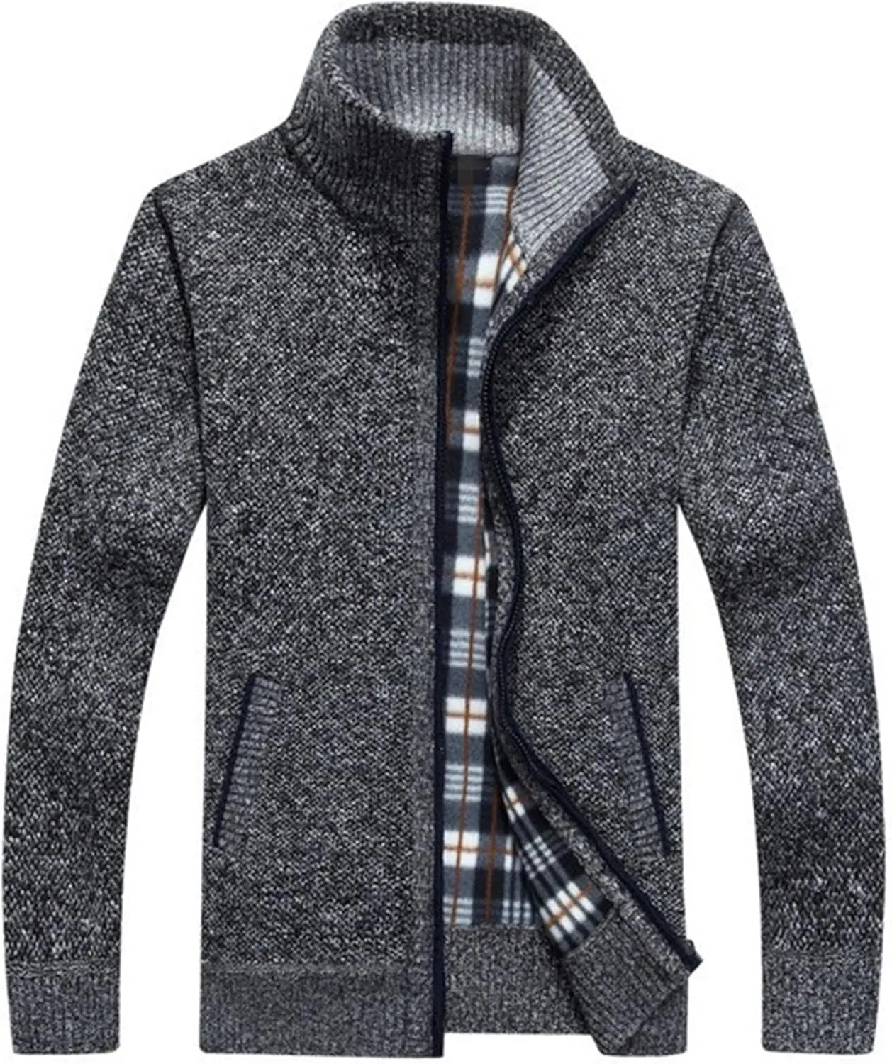 Yeokou Men's Casual Slim Full Zip Thick Knitted Cardigan Sweaters with Pockets