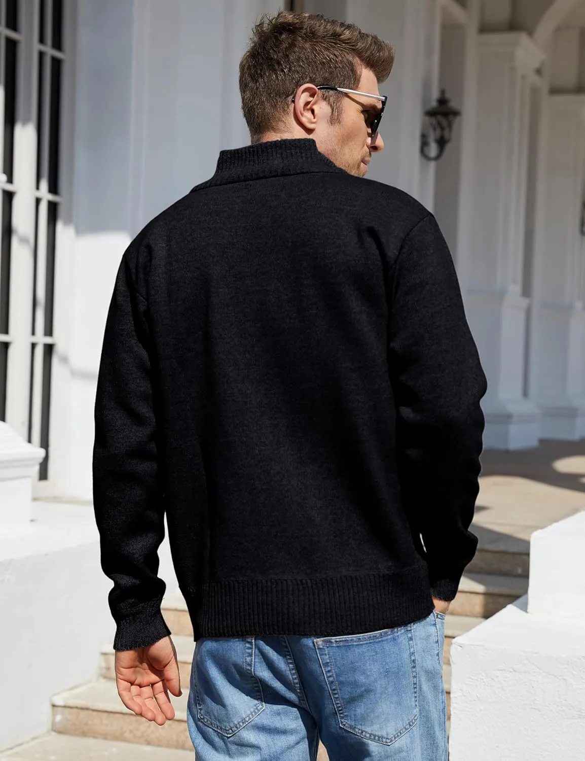 Yeokou Men's Casual Slim Full Zip Thick Knitted Cardigan Sweaters with Pockets