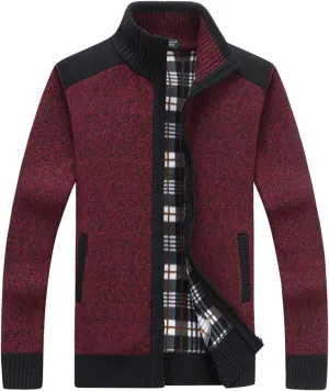Yeokou Men's Casual Slim Full Zip Thick Knitted Cardigan Sweaters with Pockets