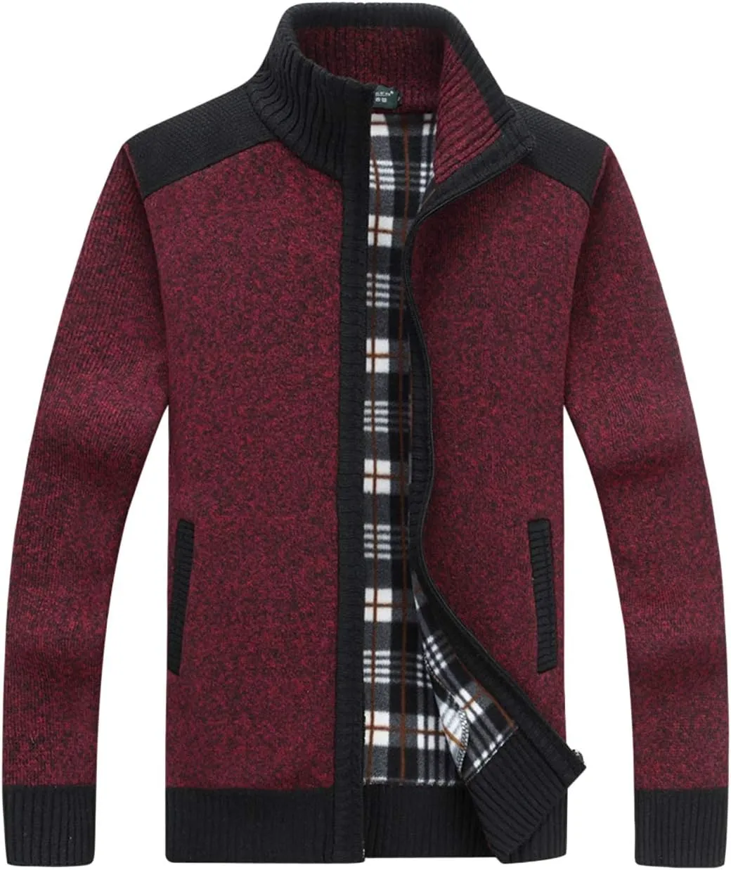 Yeokou Men's Casual Slim Full Zip Thick Knitted Cardigan Sweaters with Pockets