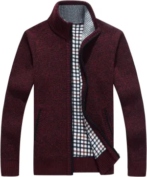 Yeokou Men's Casual Slim Full Zip Thick Knitted Cardigan Sweaters with Pockets