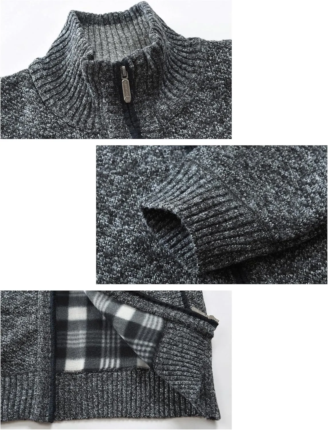 Yeokou Men's Casual Slim Full Zip Thick Knitted Cardigan Sweaters with Pockets